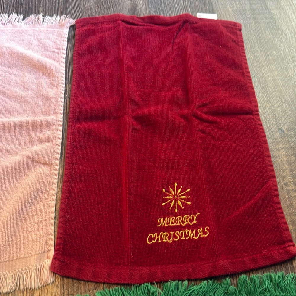 Vintage Set Of 6 Hand Guest Towels Christmas Holiday Fringe Cotton Embroidered - Picture 9 of 16